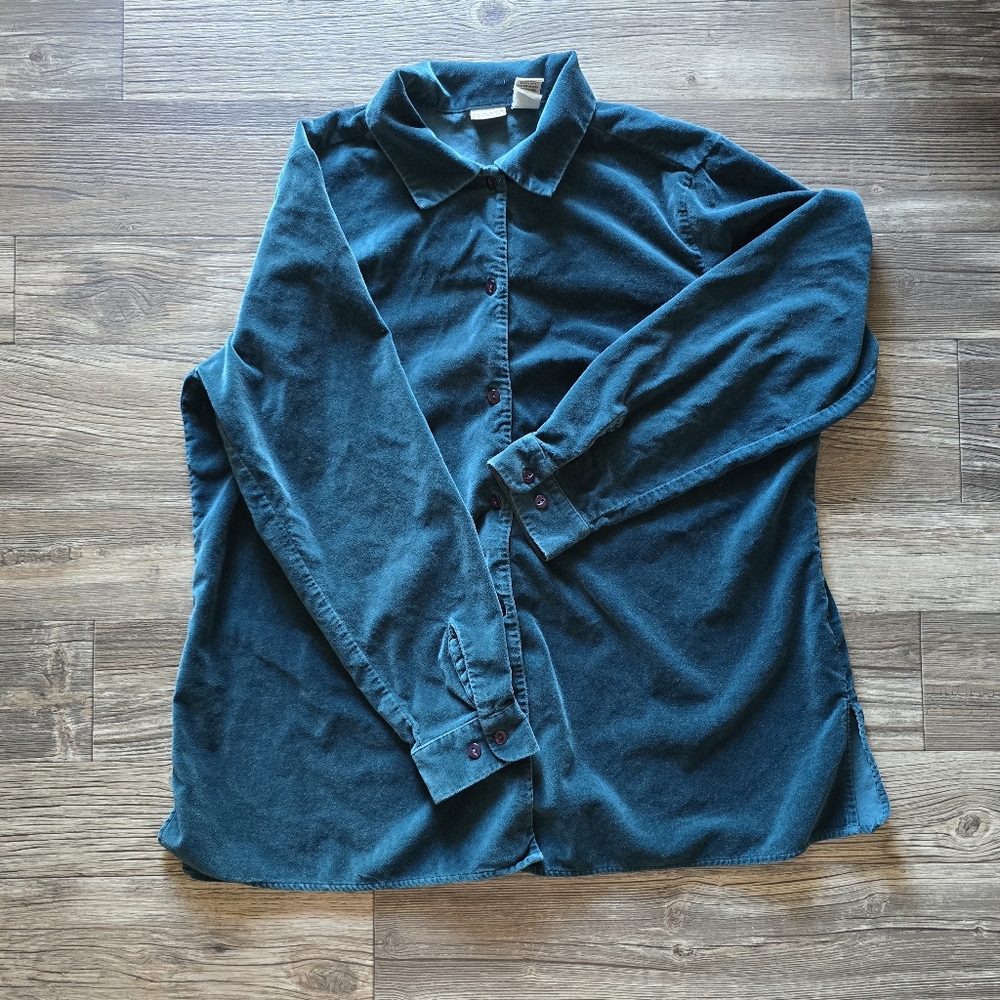 Vtg 90's L.L. Bean Women's Blue Button Up Jacket Velvet Cozy Size 1X